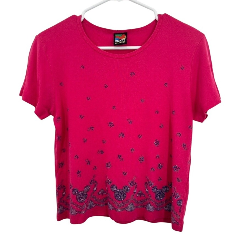 Vintage Mickey Unlimited Jerry Leigh Disney T-Shirt Pink Floral Kidcore 90s Cute